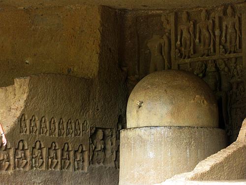 Stupa and relief sculpture - Kanheri Caves