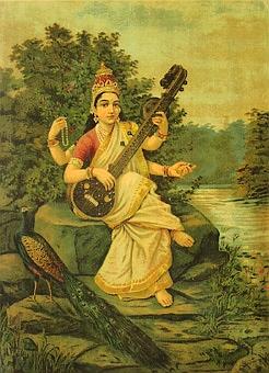 Saraswati -Goddess of Knowledge - by Raja Ravi Varma