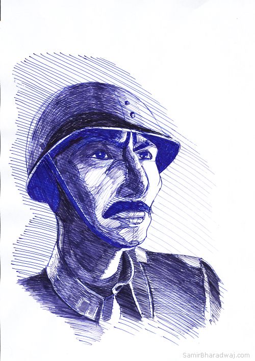 Pen Drawings - Portrait of a soldier