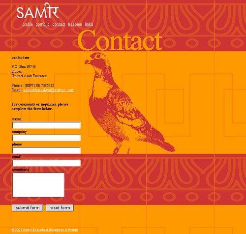 Static contact page 2001 - Website Redesign
