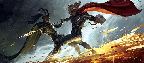 Concept art of Thor battling Loki - Thor