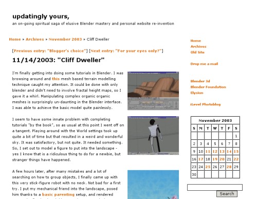 Updatingly Yours blog 2003 - Website Redesign