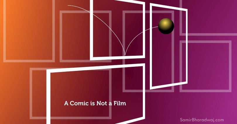 Sphere bounces through floating comic panels - A Comic is Not a Film