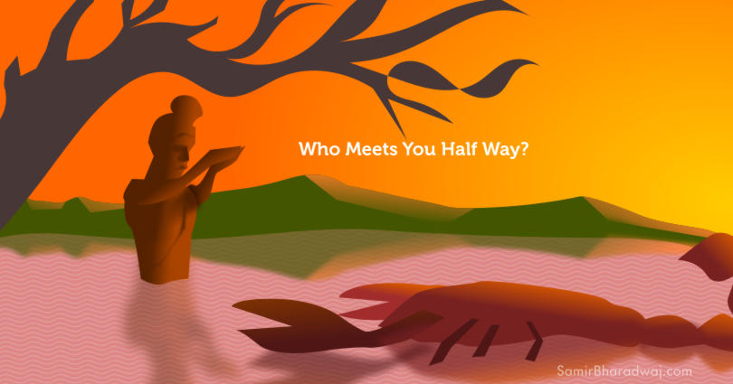 A holy man and a scorpion in a pond - Who Meets You Half Way?