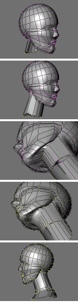 Blender screenshots of 3D woman-head and neck model in progress